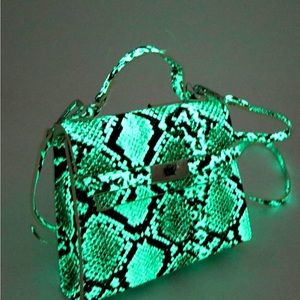 Luminescent Snake Print Medium Satchel Beige